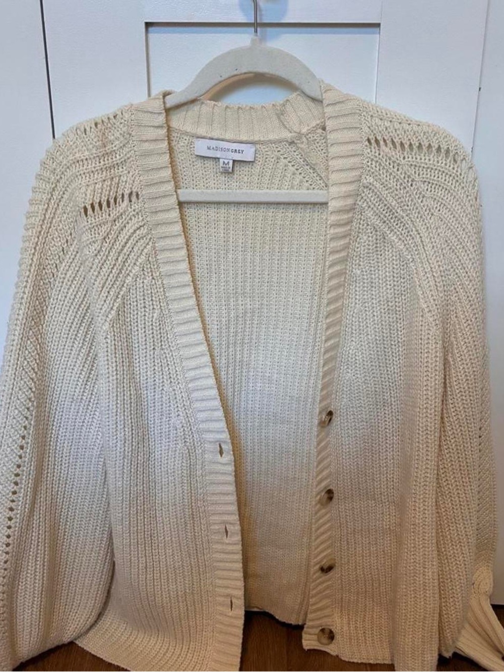 Madison Cream Open-Knit Button Cardigan Sweater